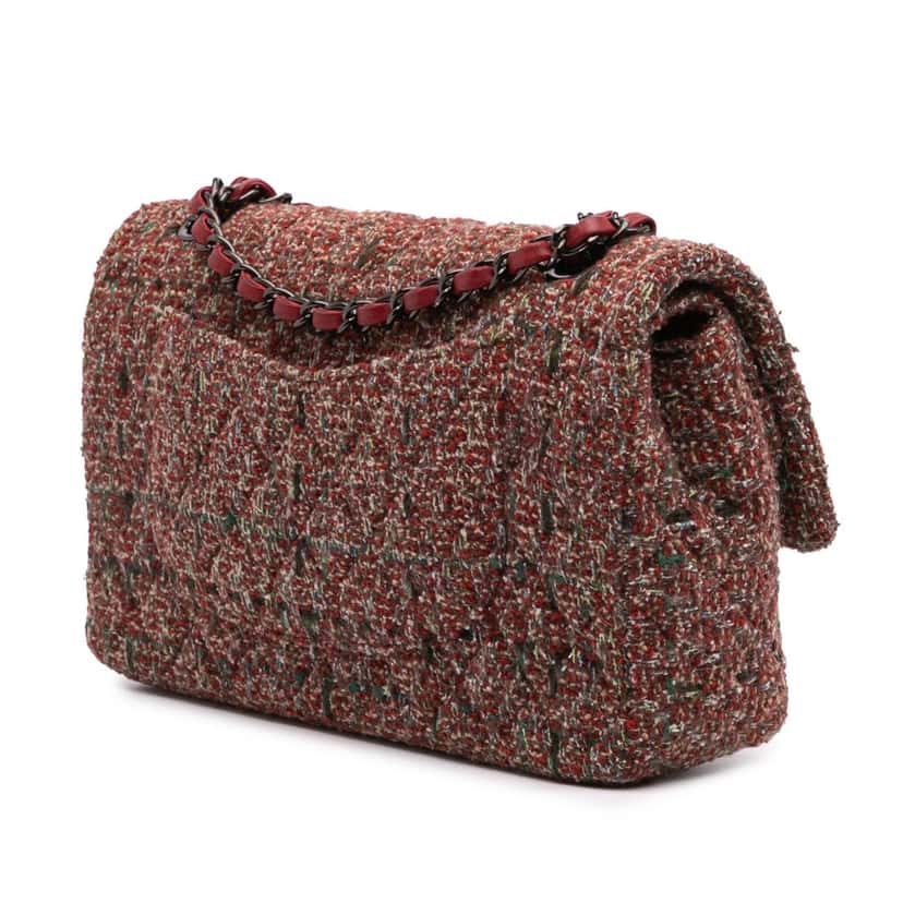 Chanel Medium Classic Tweed Double Flap Red Tweed Good condition - Back View