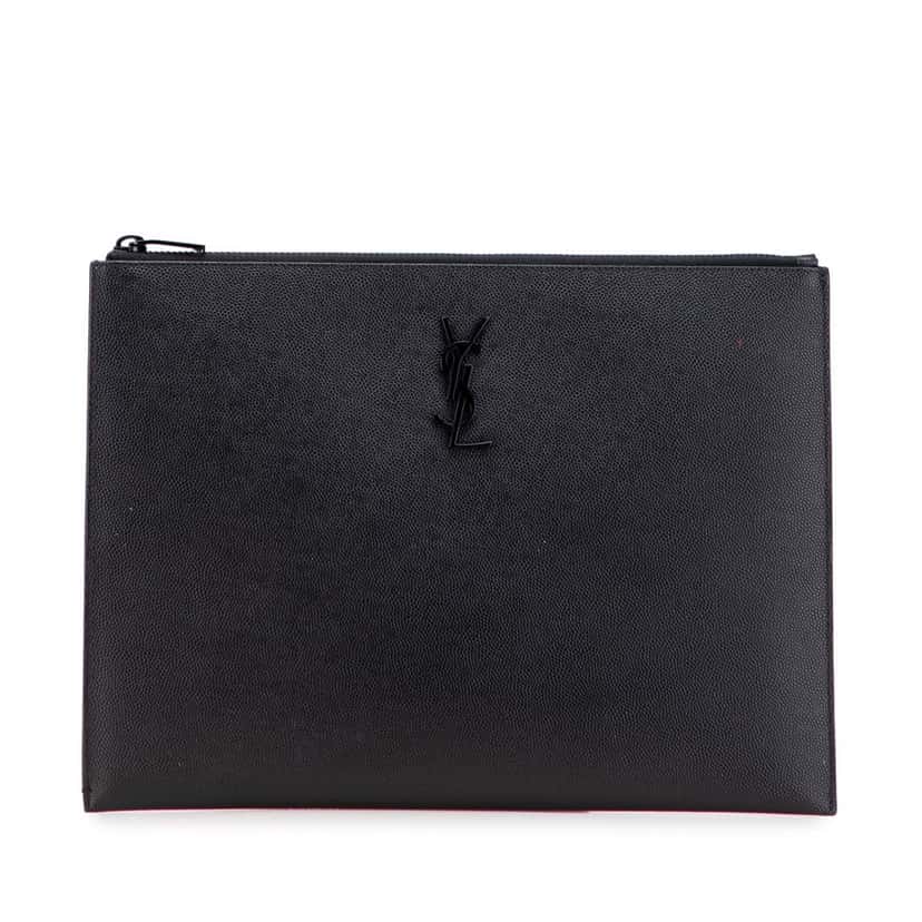Saint Laurent Grain De Poudre Monogram Monochrome iPad Case Black Leather Good condition - Front View