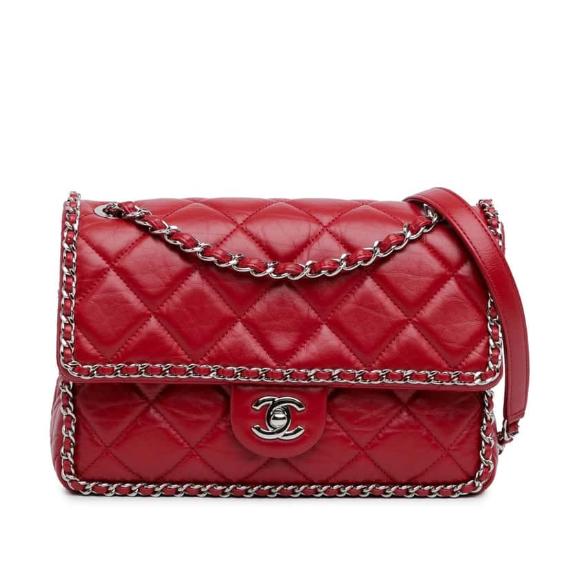 Chanel Running Chain Flap Bag Red Leather Good condition - Front View