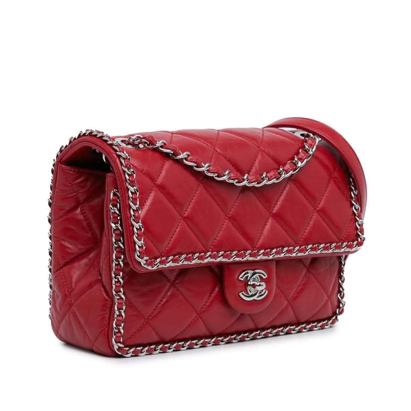 Chanel Running Chain Flap Bag Red Leather Good condition - Back View