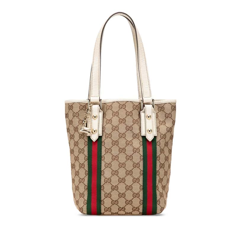 Gucci GG Canvas Web Jolicoeur Tote Brown Canvas Good condition - Front View