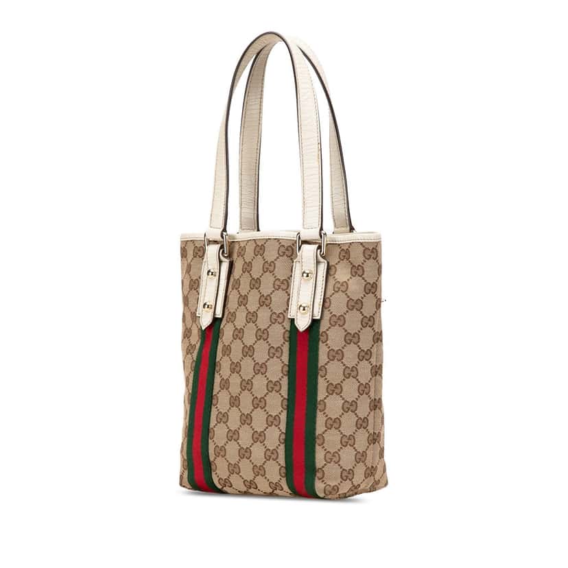 Gucci GG Canvas Web Jolicoeur Tote Brown Canvas Good condition - Back View