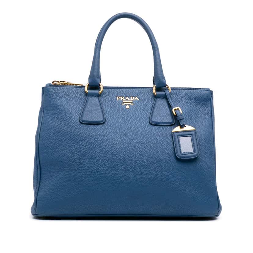 Prada Vitello Daino Double Zip Convertible Tote Blue Leather Good condition - Front View