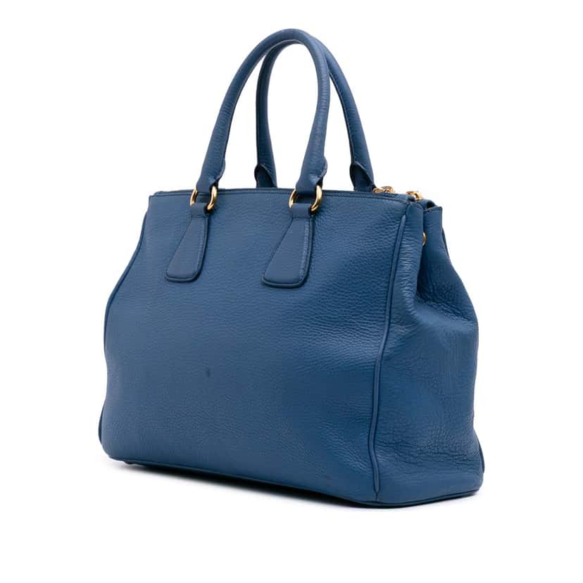 Prada Vitello Daino Double Zip Convertible Tote Blue Leather Good condition - Back View