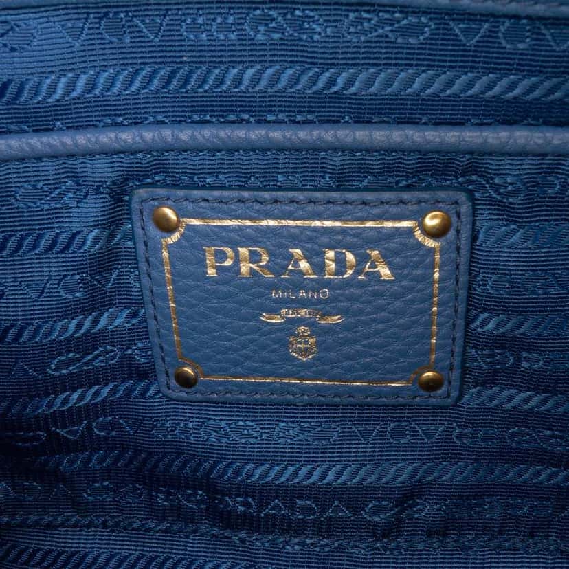 Prada Vitello Daino Double Zip Convertible Tote Blue Leather Good condition - Box View