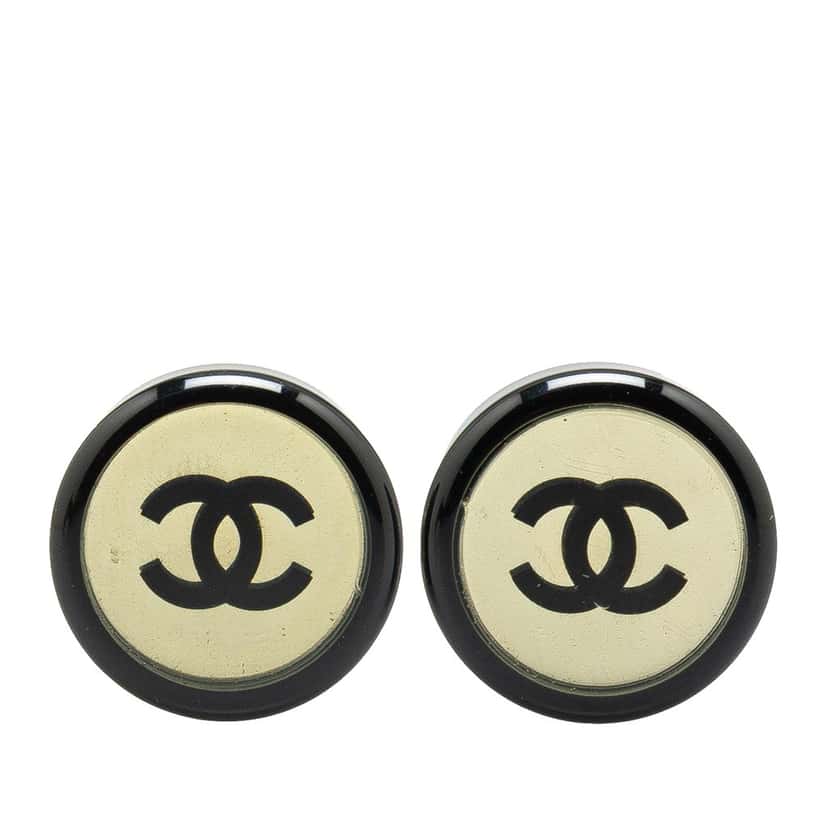 Chanel Enamel CC Round Clip On Earrings Black Good condition - Front View