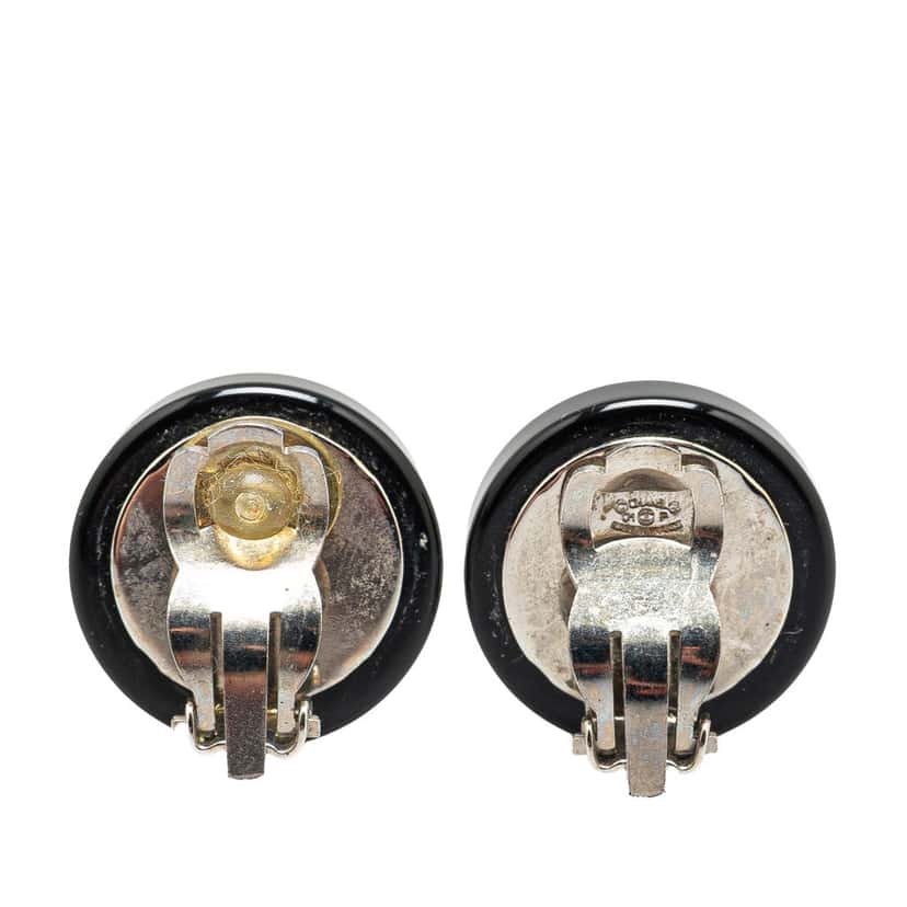 Chanel Enamel CC Round Clip On Earrings Black Good condition - Back View