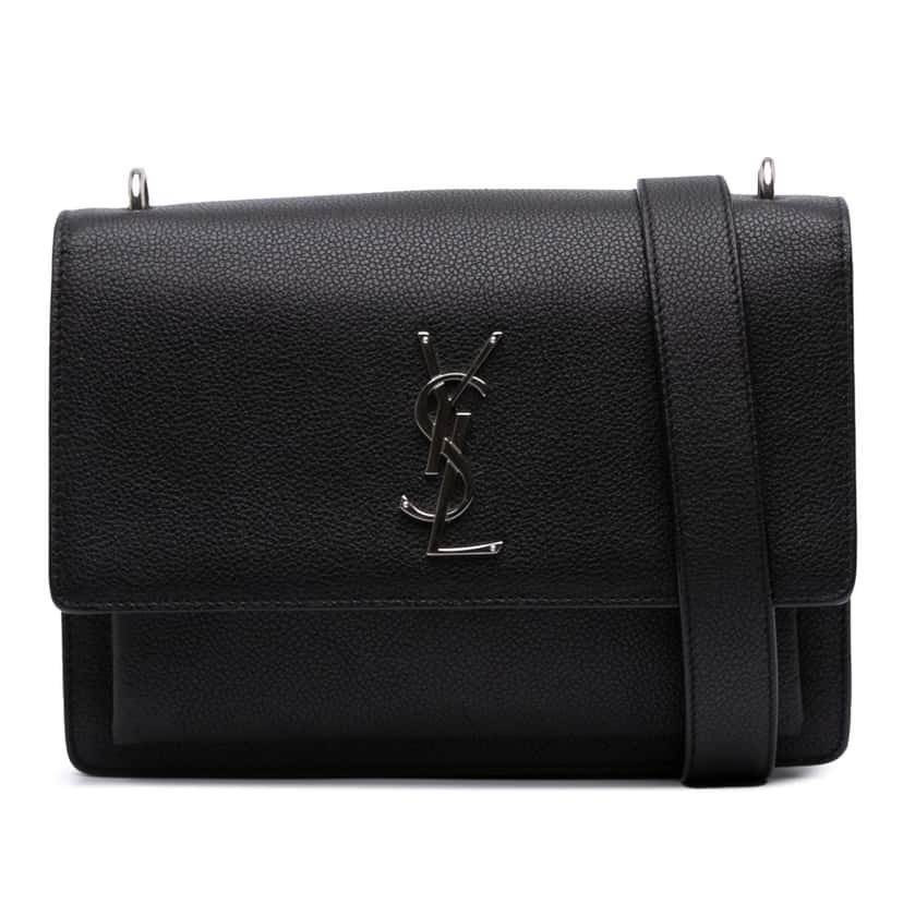 Saint Laurent Medium Grained Calfskin Monogram Sunset Crossbody Black Leather Good condition - Front View