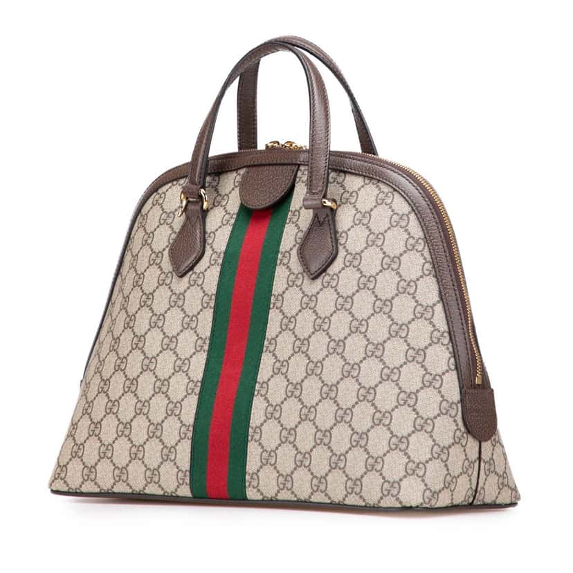 Gucci Medium GG Supreme Ophidia Web Satchel Brown Canvas Good condition - Back View