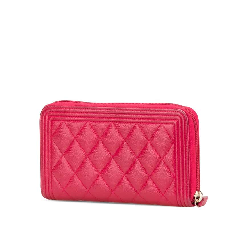 Chanel Quilted Caviar Boy Zip Around Wallet Pink Leather Good condition - Back View