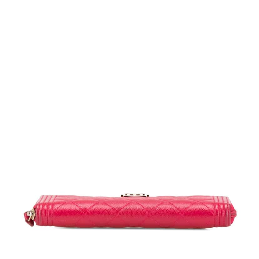 Chanel Quilted Caviar Boy Zip Around Wallet Pink Leather Good condition - Inside View
