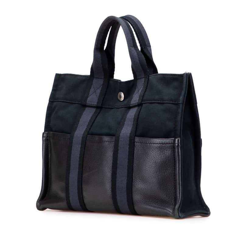 Hermès Canvas and Leather Fourre Tout PM Blue Canvas Good condition - Back View