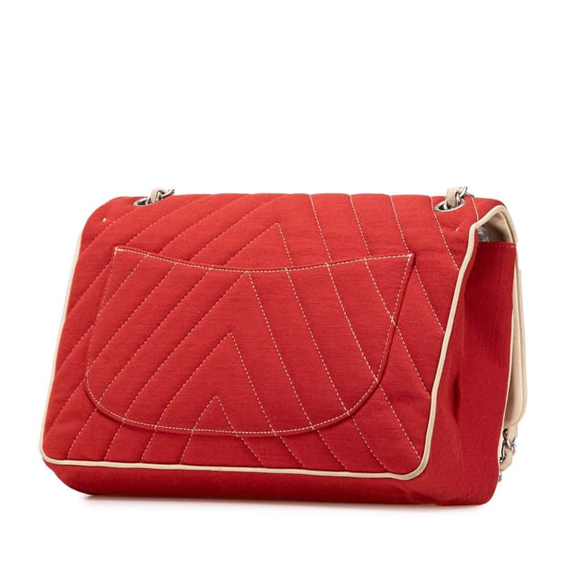 Chanel Jumbo Chevron Jersey Leo Lion Flap Red Cotton Good condition - Back View