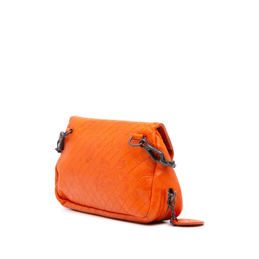 Bottega Veneta Leather Intrecciomirage Butterfly Chain Flap Crossbody Orange Leather Good condition - Back View