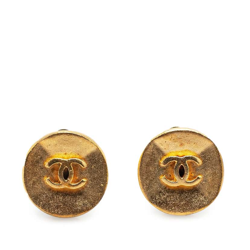 Chanel Gold Plated CC Clip on Earrings Gold Metal Good condition - Front View