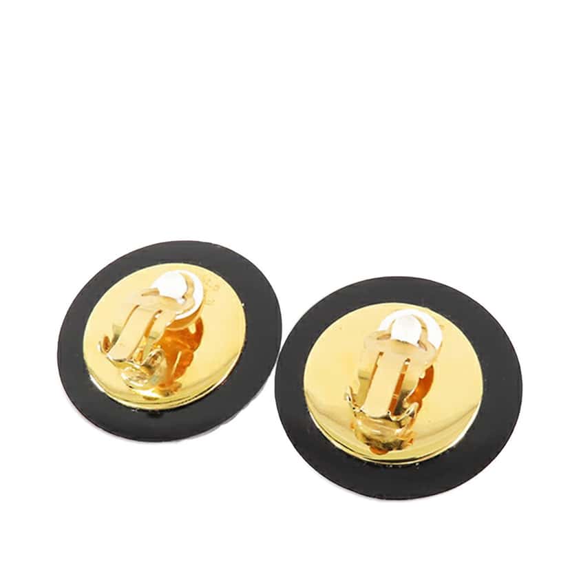 Chanel Resin Quilted CC Button Clip On Earrings Black Good condition - Back View