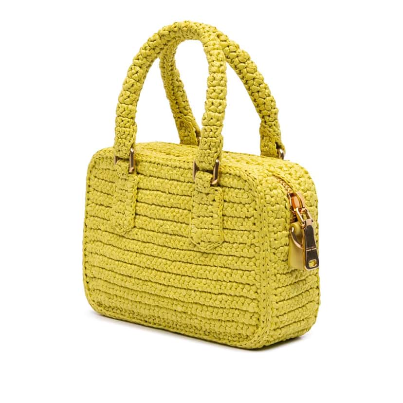 Miu Miu Raffia Crochet Arcadie Top Handle Bag Yellow Very good condition - Back View