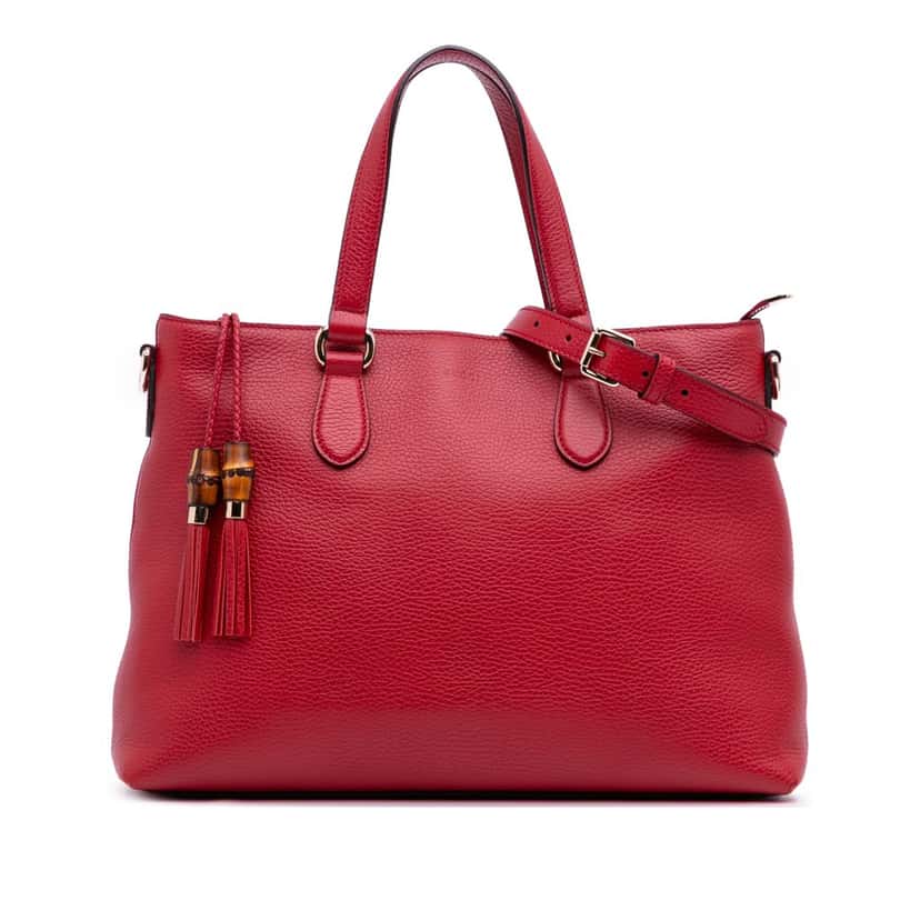 Gucci Leather Bamboo Tassel Satchel Red Leather Good condition - Front View