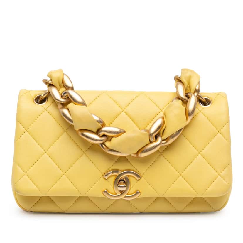 Chanel Quilted Lambskin Chain Is More Flap Yellow Leather Very good condition - Front View