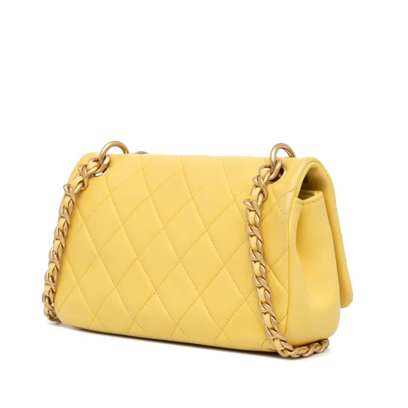 Chanel Quilted Lambskin Chain Is More Flap Yellow Leather Very good condition - Back View