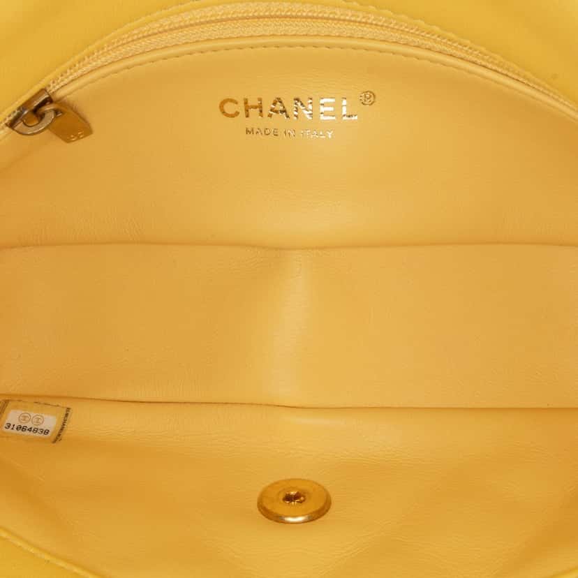 Chanel Quilted Lambskin Chain Is More Flap Yellow Leather Very good condition - Model View