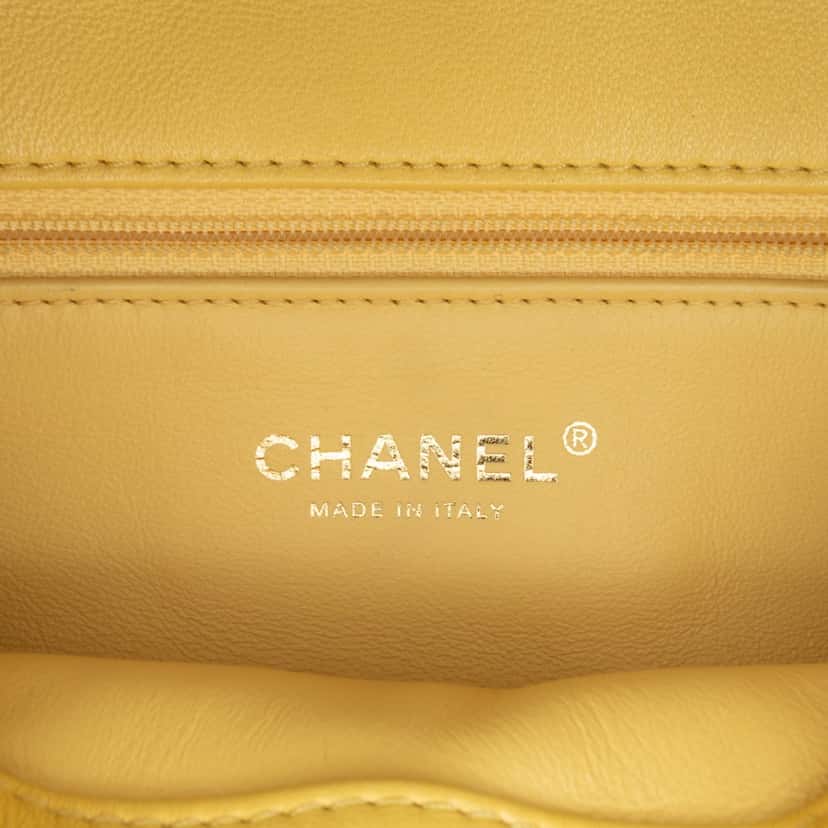 Chanel Quilted Lambskin Chain Is More Flap Yellow Leather Very good condition - Box View