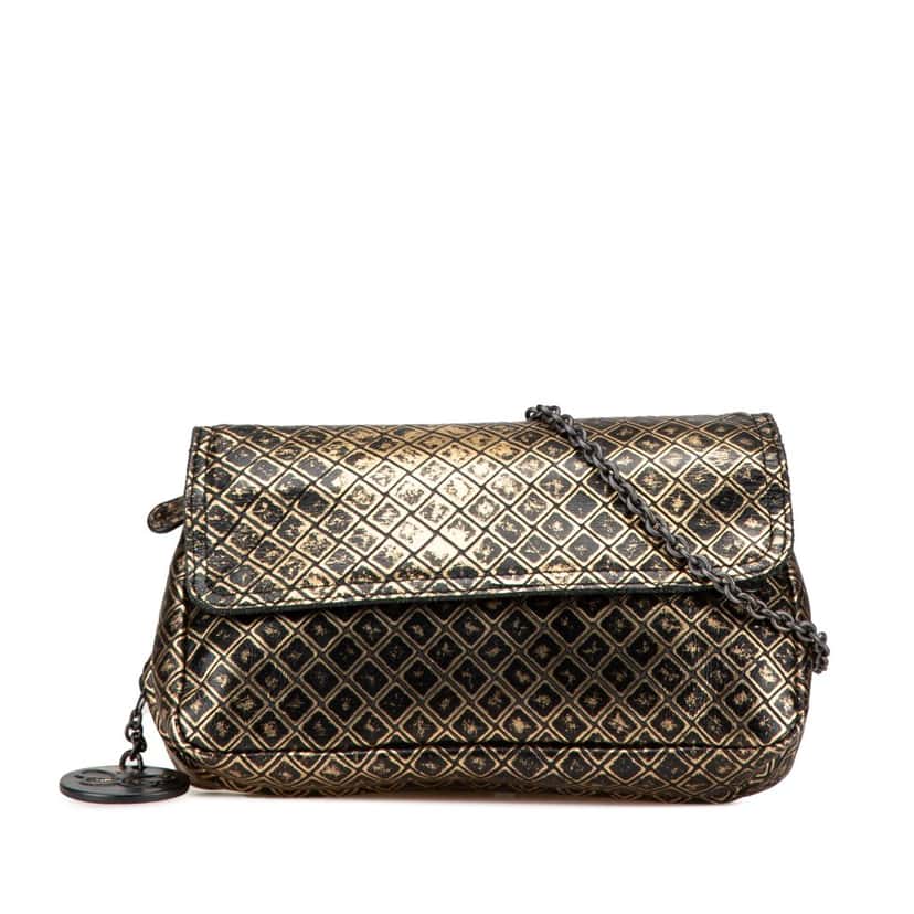 Bottega Veneta Intrecciomirage Butterfly Charm Chain Flap Gold Leather Good condition - Front View