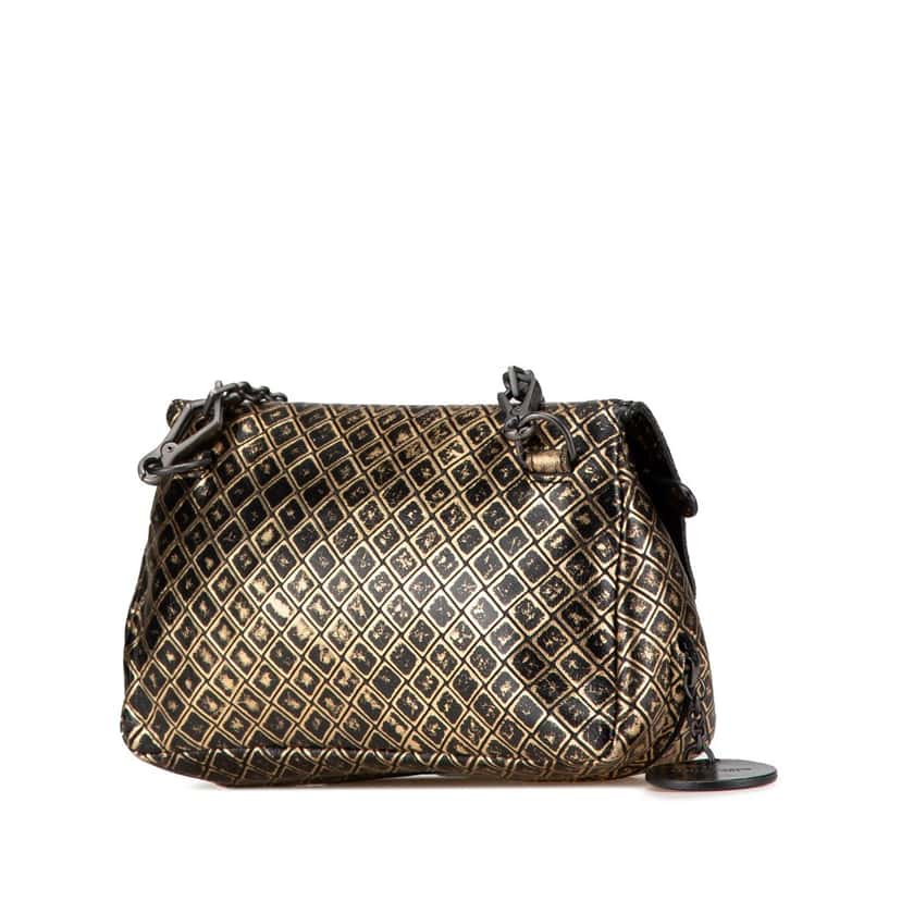 Bottega Veneta Intrecciomirage Butterfly Charm Chain Flap Gold Leather Good condition - Back View