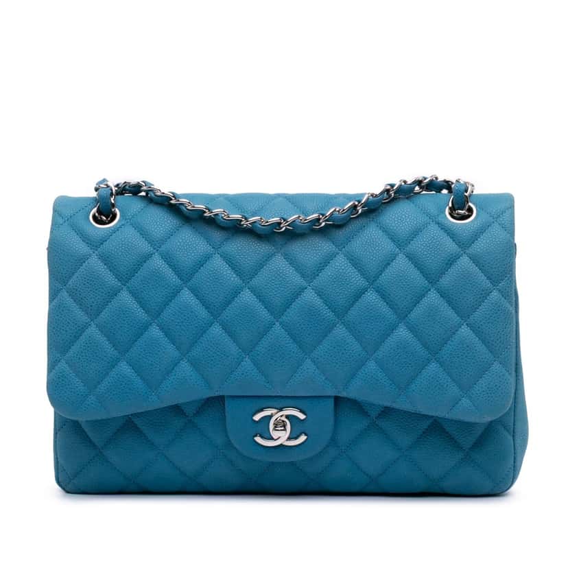 Chanel Jumbo Classic Caviar Double Flap Blue Leather Good condition - Front View