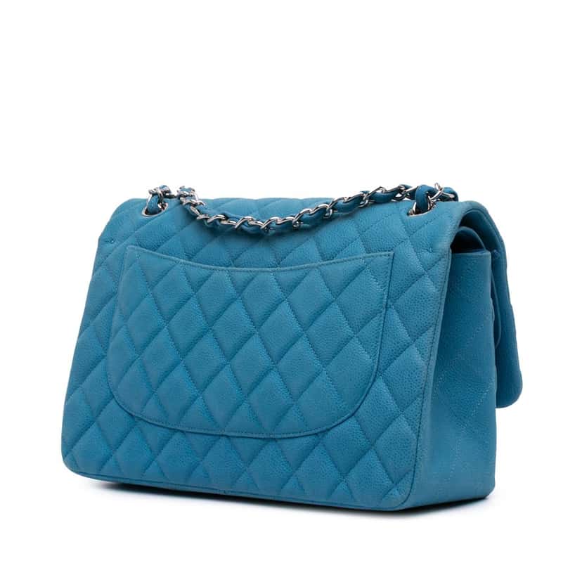 Chanel Jumbo Classic Caviar Double Flap Blue Leather Good condition - Back View