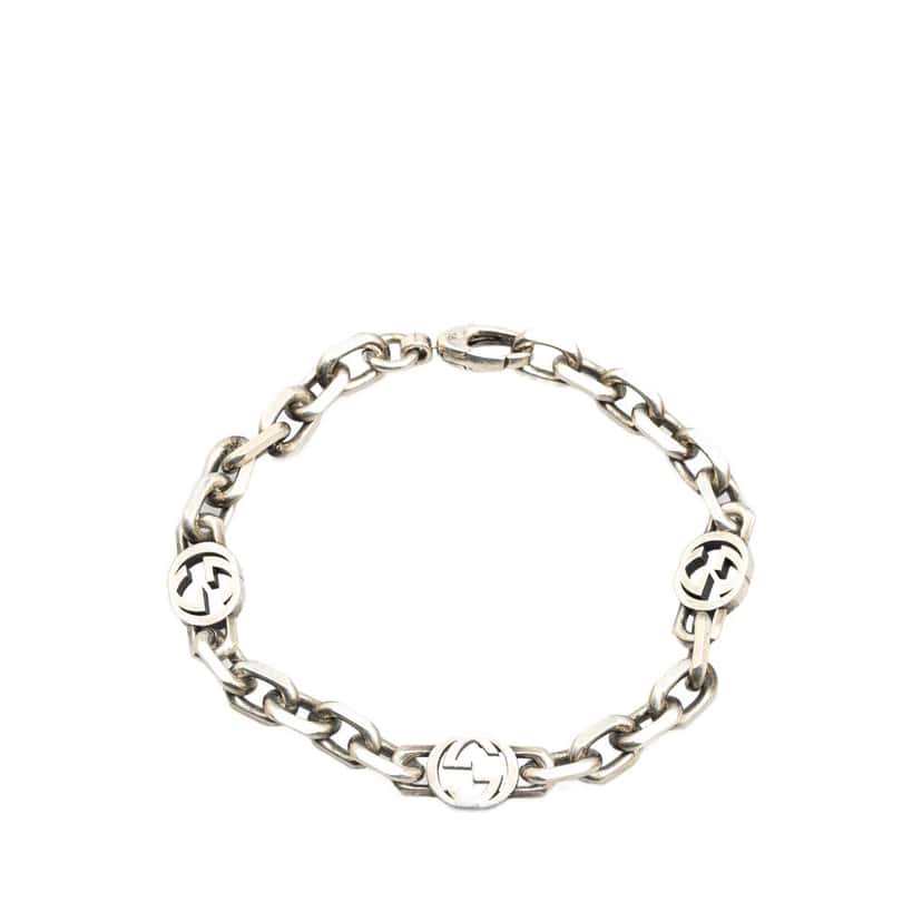 Gucci Sterling Silver Interlocking G Chain Bracelet Silver Silver Good condition - Front View
