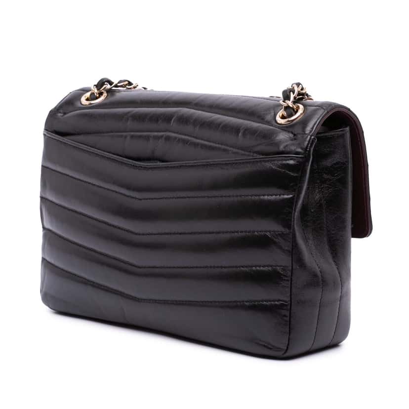 Chanel Chevron Shiny Lambskin Miroir Flap Black Leather Good condition - Back View