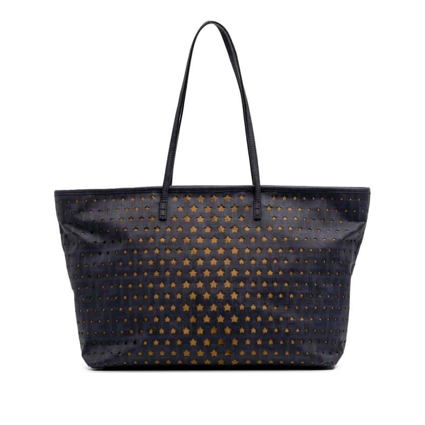 Fendi Medium Coated Canvas Laser Cut Star Roll Tote Blue Canvas Good condition - Front View