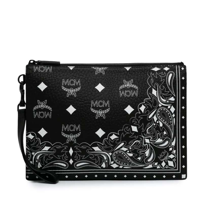 Mcm Medium Visetos Coated Canvas Bandana Aren Zip Pouch Black Canvas Good condition - Front View