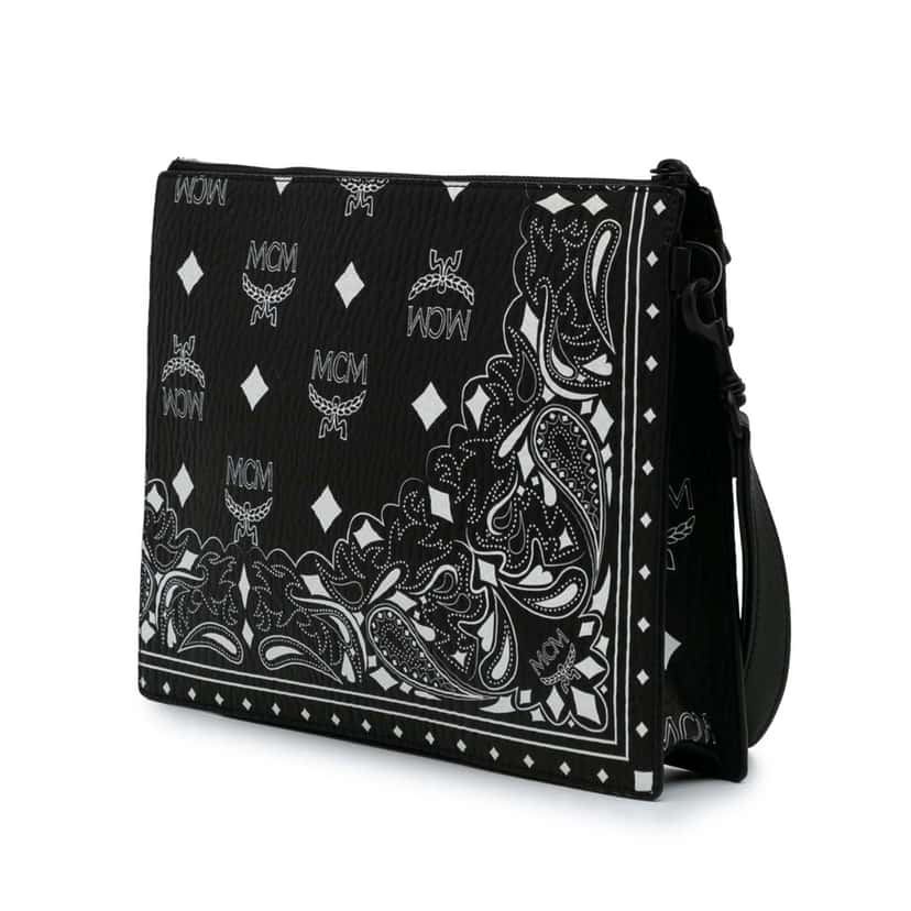 Mcm Medium Visetos Coated Canvas Bandana Aren Zip Pouch Black Canvas Good condition - Back View