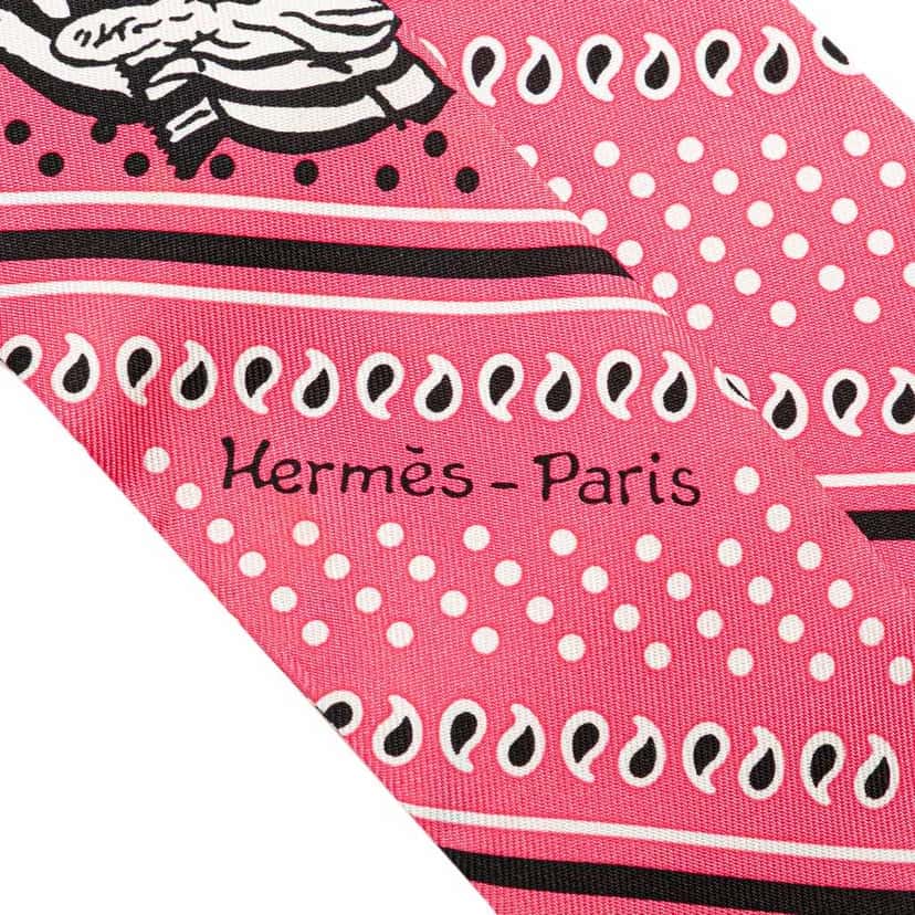 Hermès Les Zebres Silk Twilly Scarf Pink Silk Good condition - Back View