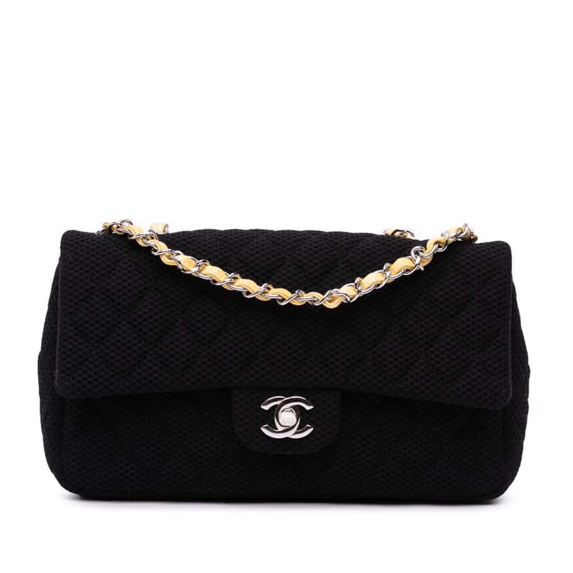Chanel Medium Classic Mesh Single Flap Black Polyester Good condition - Front View