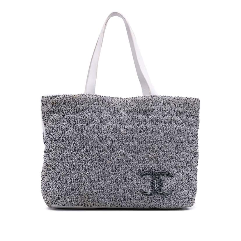 Chanel CC Terry Cloth Beach Tote Grey Cotton Good condition - Front View