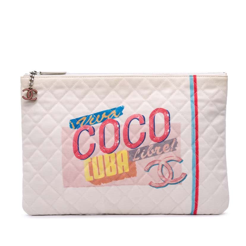 Chanel Viva Coco Cuba Libre Canvas Clutch White Canvas Good condition - Front View