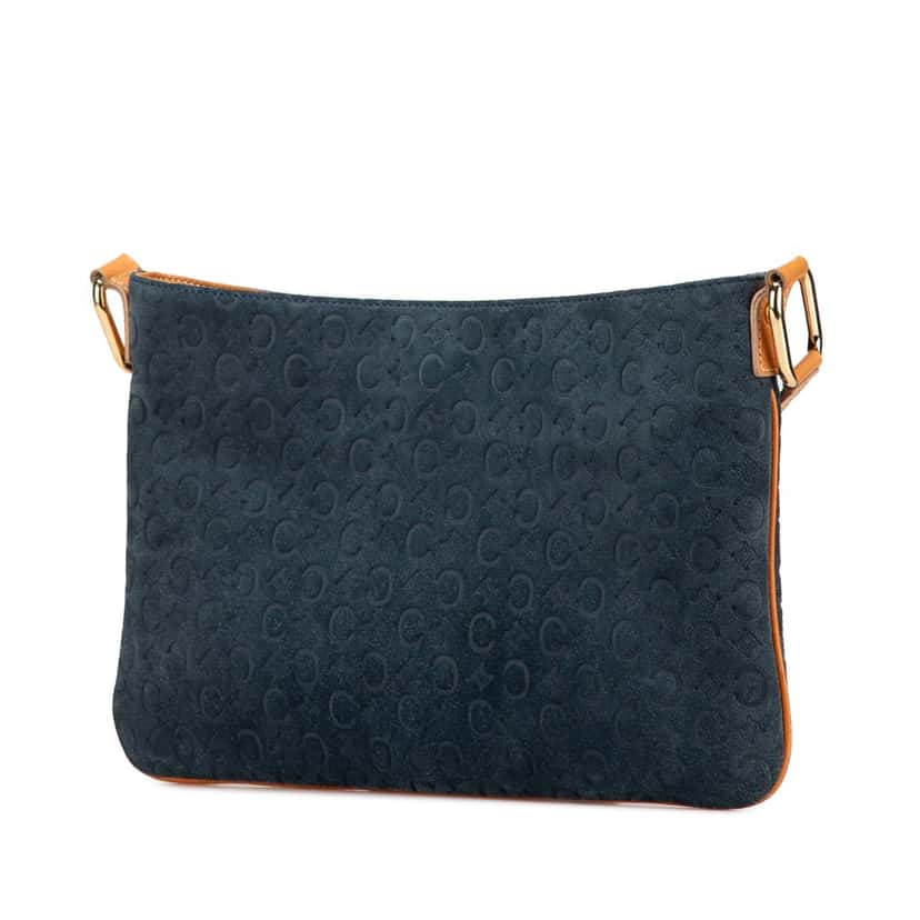 Celine C Macadam Suede Shoulder Bag Blue Leather Good condition - Back View