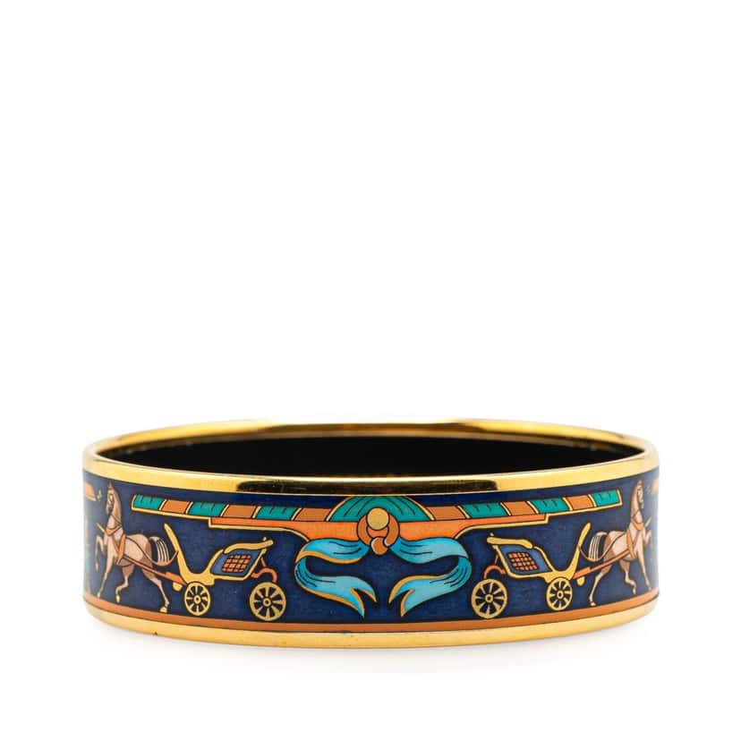 Hermès Wide Horse Carriage Enamel Bangle 62 Blue Good condition - Front View