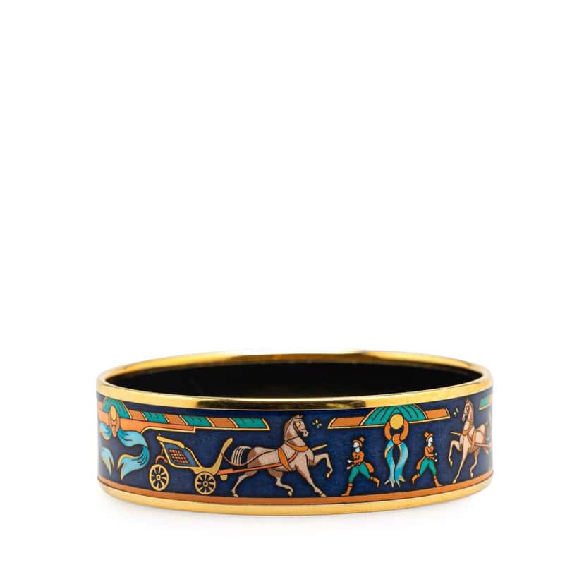 Hermès Wide Horse Carriage Enamel Bangle 62 Blue Good condition - Back View
