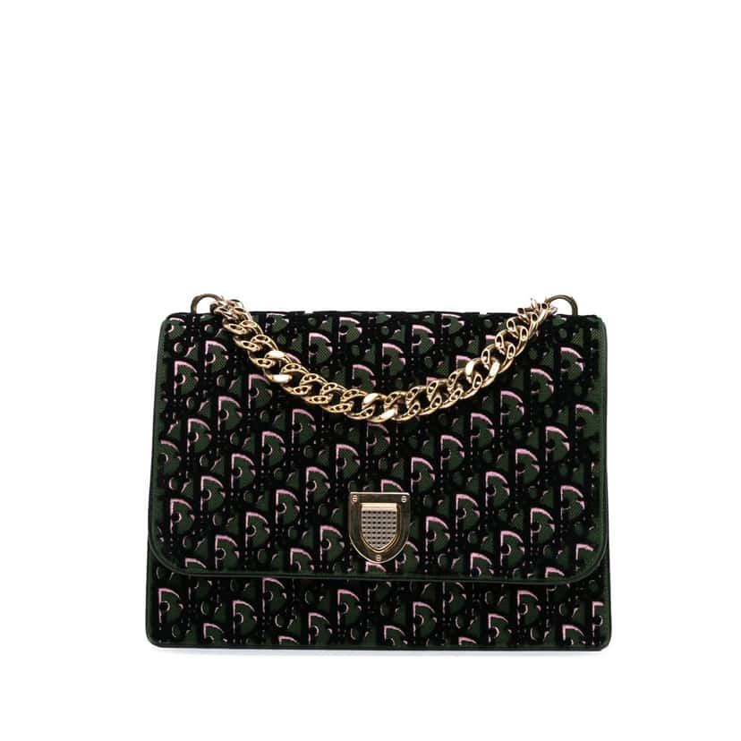 Dior Oblique Velvet Diorama Satchel Green Velvet Good condition - Front View