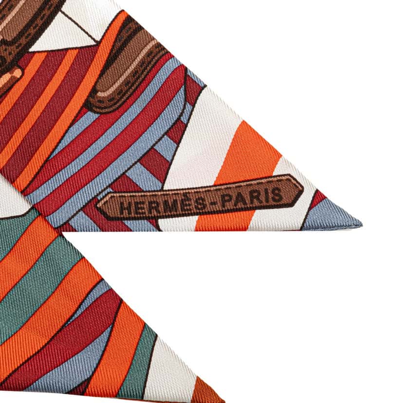 Hermès Sangles Silk Twilly Scarf Red Silk Good condition - Back View