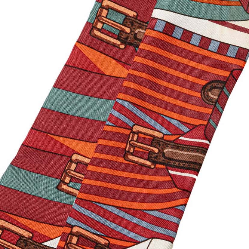 Hermès Sangles Silk Twilly Scarf Red Silk Good condition - Box View