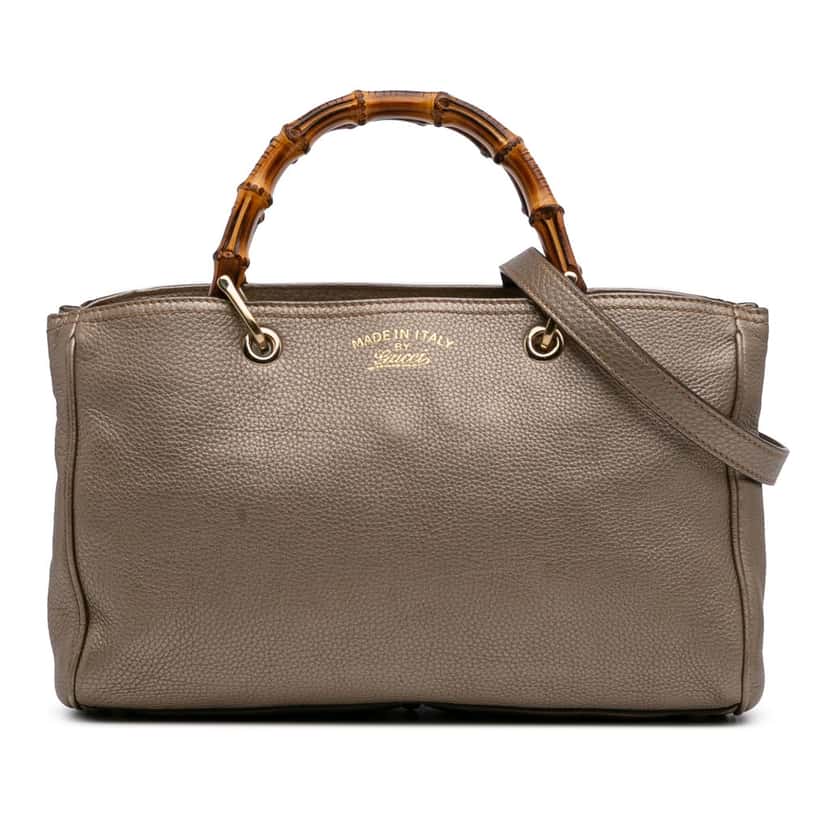 Gucci Medium Calfskin Bamboo Shopper Satchel Gold Leather Very good condition - Front View