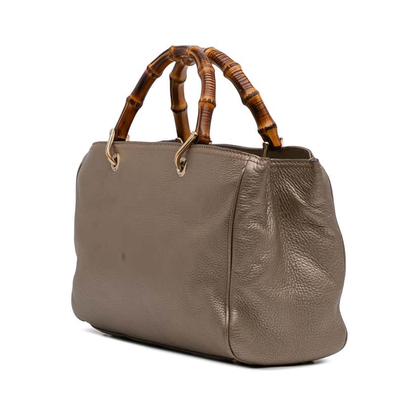 Gucci Medium Calfskin Bamboo Shopper Satchel Gold Leather Very good condition - Back View