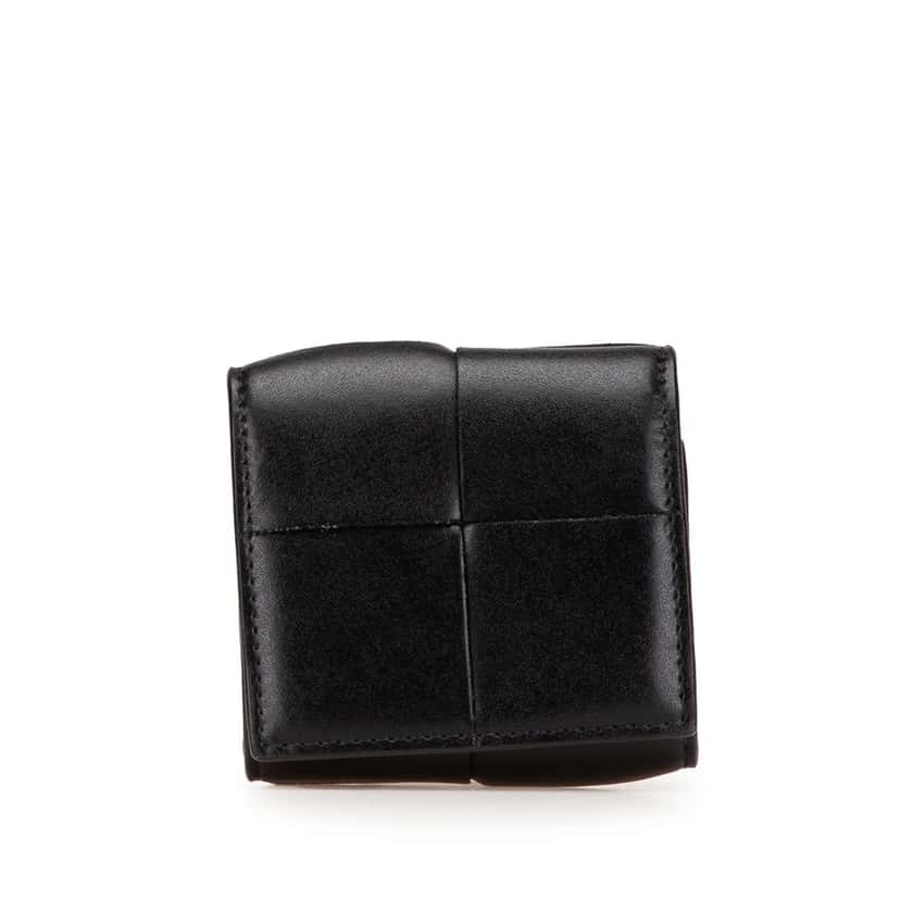 Bottega Veneta Leather Intreccio Cassette Folded Coin Purse Black Leather Good condition - Front View