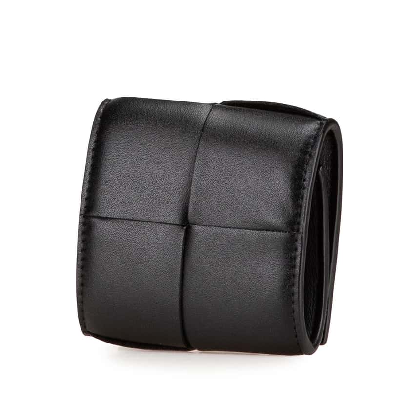 Bottega Veneta Leather Intreccio Cassette Folded Coin Purse Black Leather Good condition - Back View