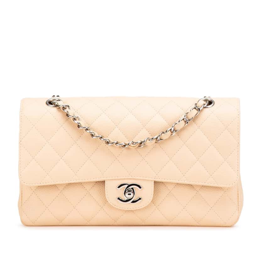 Chanel Medium Classic Caviar Double Flap Brown Leather Good condition - Front View